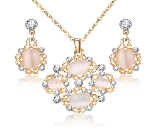 

fashion opal jewelry sets for woman cubic zirconia drop golden plated necklace pendant earrings statement bridal wedding gift2731357, Silver
