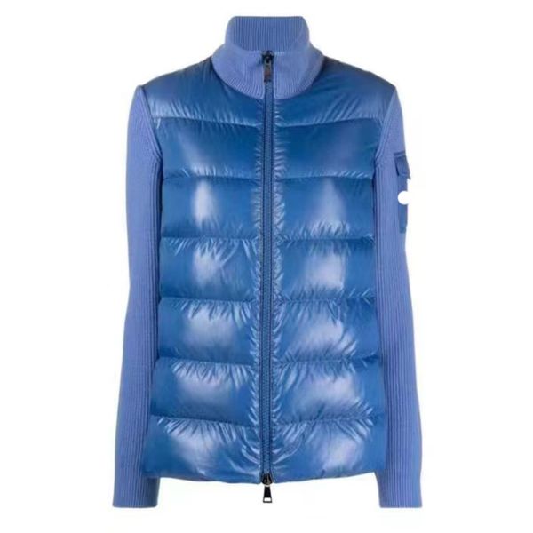

luxury designer women down parkas men's embroidered badge stand collar knitted splice sweater lightweight down jacket sweater casual ja, Black