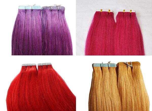 

bright color all colors 200g blue red pink green yellow purple bright color peruvian tape hair extensions5098266, Black