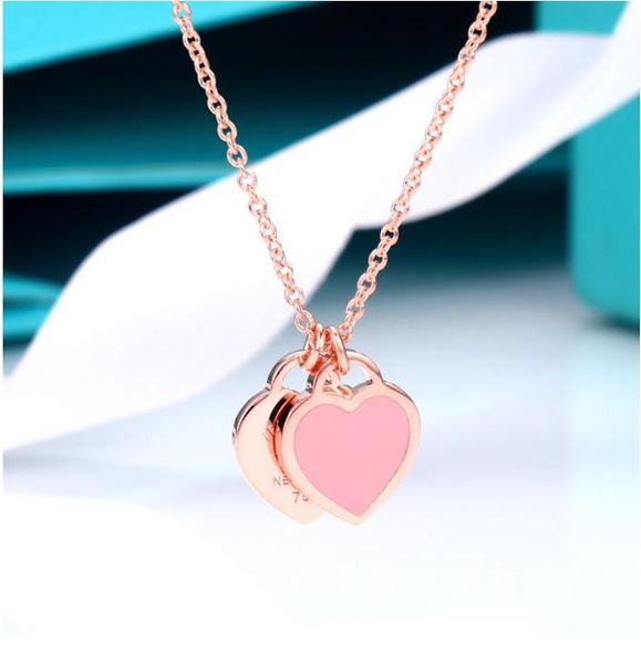 

new fashion classic 925 sterling silver necklace double heart pendant necklace man women party wedding jewelry with box