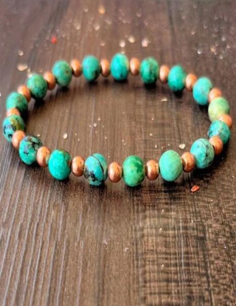 

mg1609 strand new design throat chakra wrist mala bracelet 6 mm african turquoise copper beaded bracelet for women5068416, Black