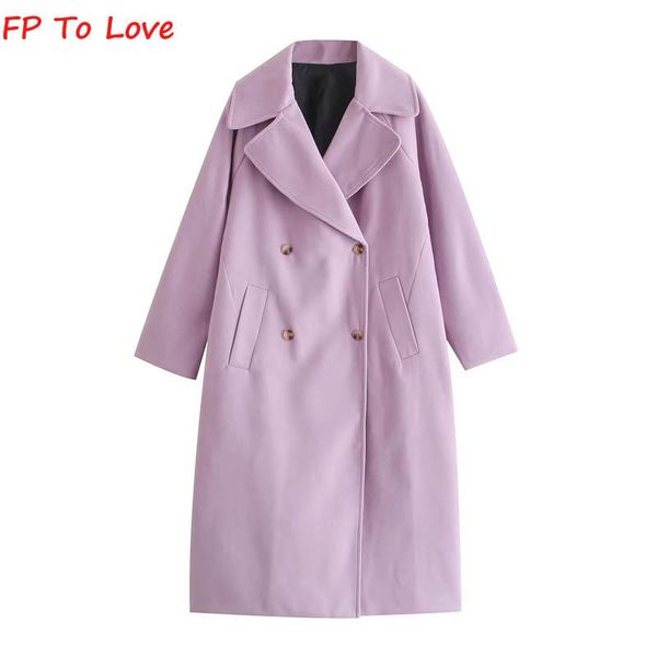 

jackets fp to love autumn winter vintage purple double breasted lapel coat loose long sleeve tweed jacket women chic, Black;brown