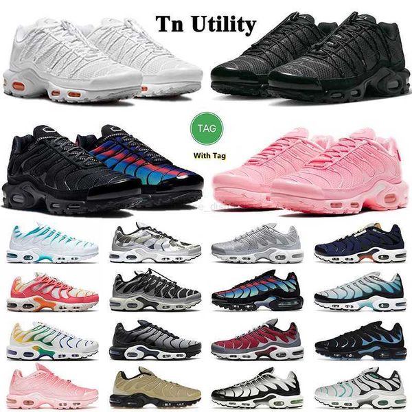 

tn plus running shoes sneaker toggle utility triple white metallic silver fire ice oreo hyper sky bule rainbow men women trainer sports snea, Black