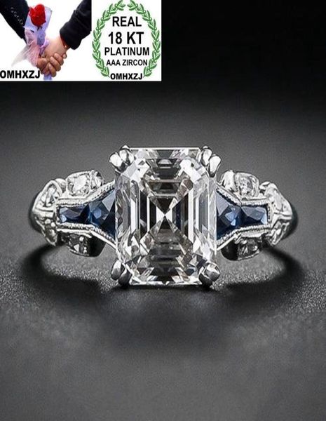 

omhxzj whole european solitaire rings fashion woman man party wedding gift luxury square white blue z zircon 18kt white go3772074, Golden;silver