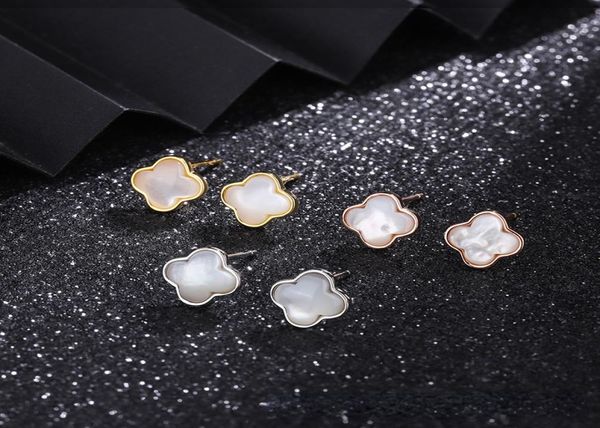 

s925 sterling silver clover designer stud earrings for women girls luxury shell fashion sweet flower simple ear rings earring jewe7893960, Golden;silver