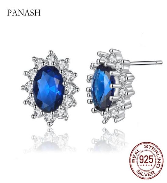 

panash new design lab blue sapphires stud earrings original sterling silver 925 jewelry gift for women brincos8222087, Golden;silver