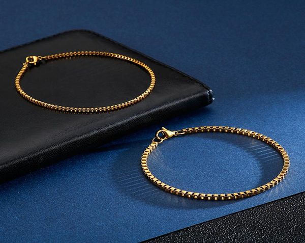 

on 5pcs lot in bulk stainless steel gold box link chain bracelet women men boys jeelry 24mm 20cm9693352, Black