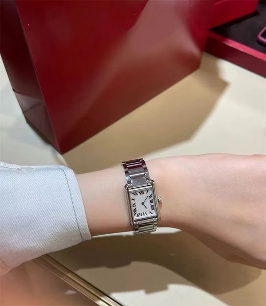 

designer watch tank vintage square watches premium stainless steel reloj de lujo classical fold clasp luxury watch quartz gentlemen dh014 e2, Slivery;brown