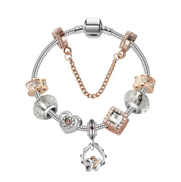 

1721cm charm beads bracelet 925 silver charms bracelets heart to heart pendant accessories diy wedding jewelry valentine gift8094304, Golden;silver
