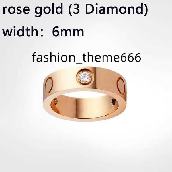 

6mm band 5mm rings 4mm titanium steel silver love fashion designer ring men and women rose gold silver jewelry band with diamonds for lovers