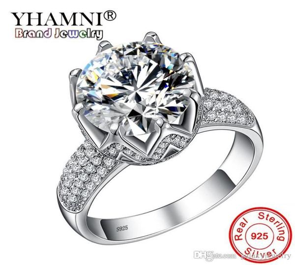 

yhamni luxury 6ct solitaire luxury 925 solid silver big white 5a cz stones wedding women band crown ring gift ar0646658598, Slivery;golden
