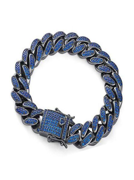 

mens hip hop 18k gold plated 12mm cuban link bracelet with locked clasp cubic zircon bracelets jewelry 004082, Black