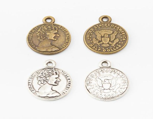 

50pcs 2016mm vintage silver color bronze half dollar coin charms metal pendants for necklace earring diy jewelry making3527920, Bronze;silver