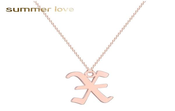 

stainless steel old english custom capital 26 intial letter pendant chain necklace for women lover rose gold plating 6883350, Silver