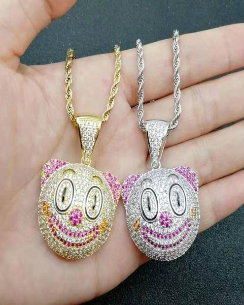 

iced out clown pendant necklaces for men women hip hop luxury designer bling diamond cartoon pendants 18k gold plated chain neckla7455189, Silver