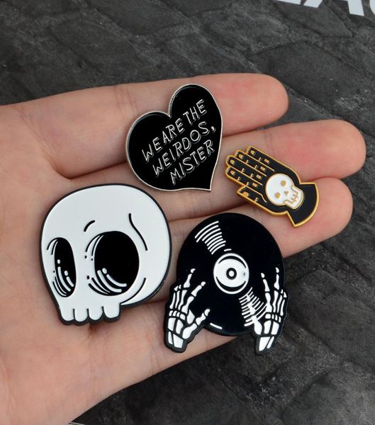 

helloween skull head hands black white enamel pins women metal decoration brooch bag button lapel pin men broach jewelry gift2728606, Gray