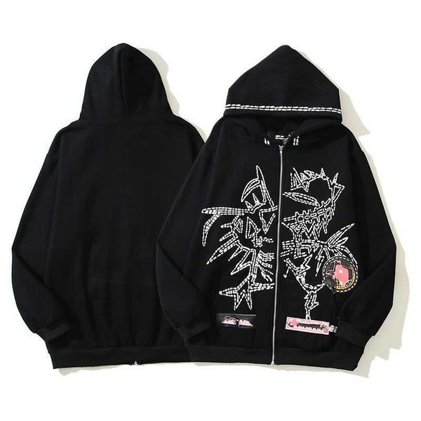 

hoodie fashion kanyeey hellstar hip hop men's and women's hoodie trend with skull graffiti print zipper hoodie, Black;brown