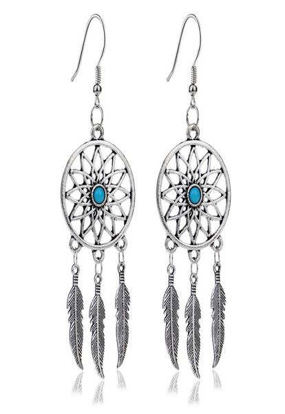 

dreamcatcher earrings dream catcher feather tassel earrings retro long fish hook earrings women earring bohemia hollow long feathe9476199, Silver