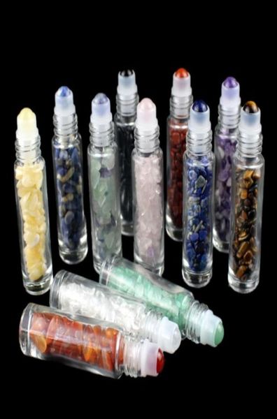 

natural gemstone essential oil roller ball bottles clear perfumes oil liquids roll on bottles with crystal chips 10ml1501402