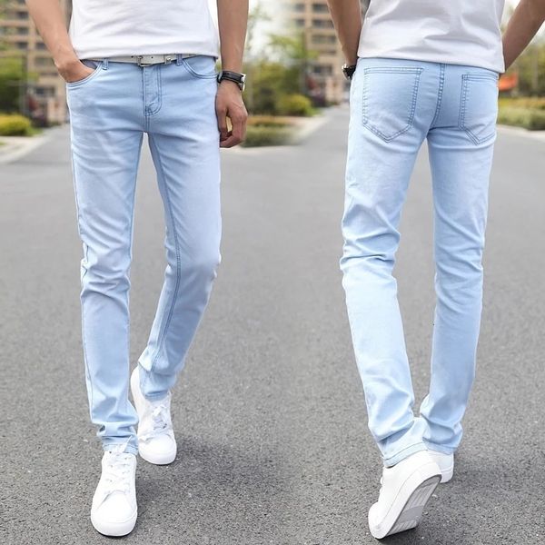 

men s jeans 2023 men stretch skinny male designer brand super elastic straight trousers slim fit fashion sky blue 230715