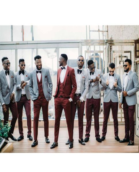 

african gray groom tuxedos groomsmen man suit wedding men039s blazer suits formal for business prom jacketpantsvest7634368, Black;gray