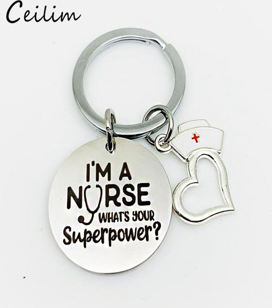

nurse cap stainless steel keychain engraved i am a nurse keyring heart key chains charm love medicine school students gifts9998542, Slivery;golden