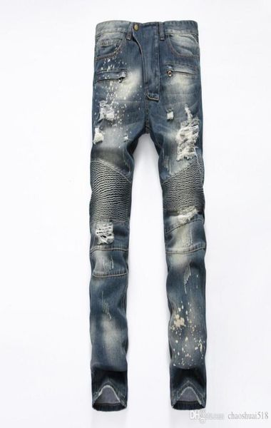 

new foreign trade 2018 men039s jeans locomotive fold straight cultivate one039s morality men039s trousers1755514, Blue