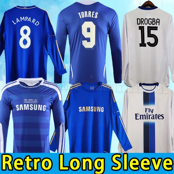 

long sleeve cfc drogba torres retro soccer jerseys lampard 2011 2012 football shirt vintage crespo classic cole zola vialli 2005 06 2013 201, Black;yellow