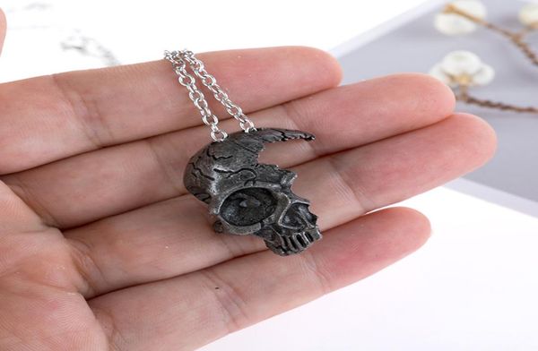 

men039s jewelry vintage black brone half face skeleton skull head pendant necklace for xmas gift1488059, Silver