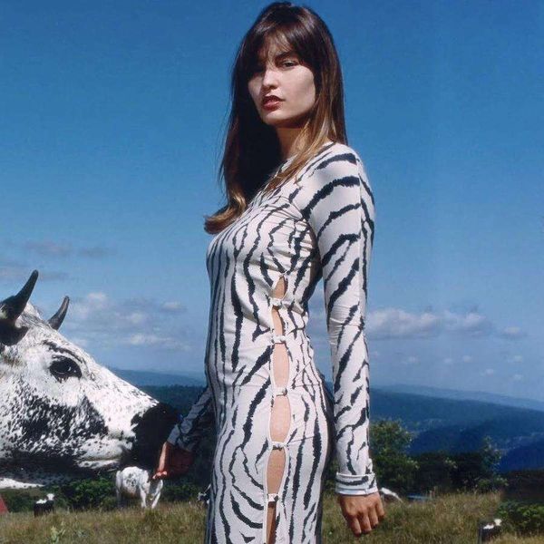 

hollow split dress summer womens high end mid length temperament waist controlled slimming, Black;gray