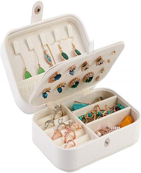 

pu leather jewelry box portable travel jewelry organizer display storage case double layer holder rings earrings necklace packagin1182170, Black;white