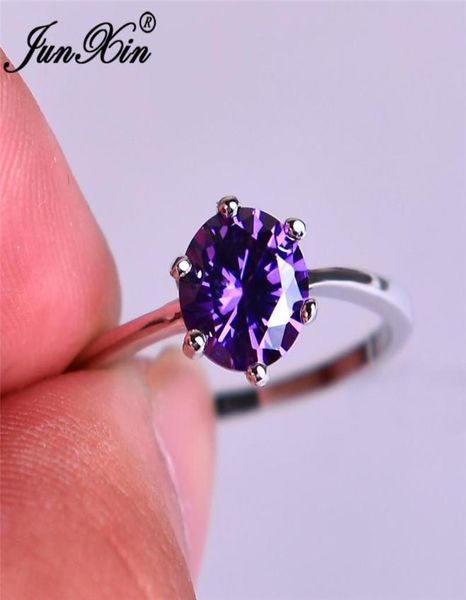 

wedding rings junxin multicolor stone rainbow fire birthstone for women 925 sterling silver filled purple blue zircon thin ring7874992, Slivery;golden