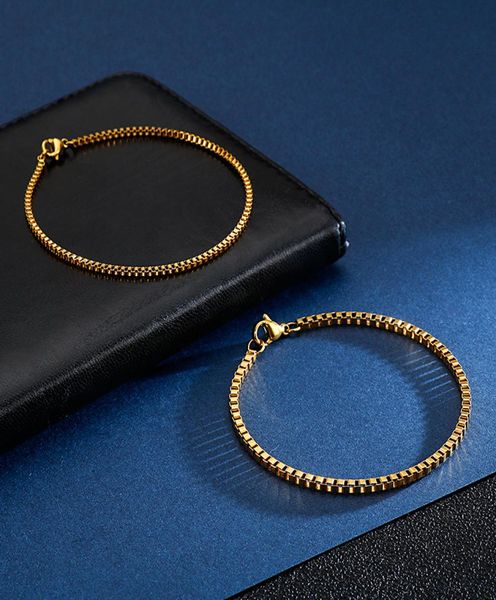 

on 5pcs lot in bulk stainless steel gold box link chain bracelet women men boys jeelry 24mm 20cm4571256, Black