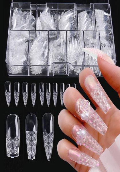 

false nails 500pcsset fake long coffin glaze acrylic clear reusable press on full cover square fingertipsnail art decorations ly11089880, Red;gold