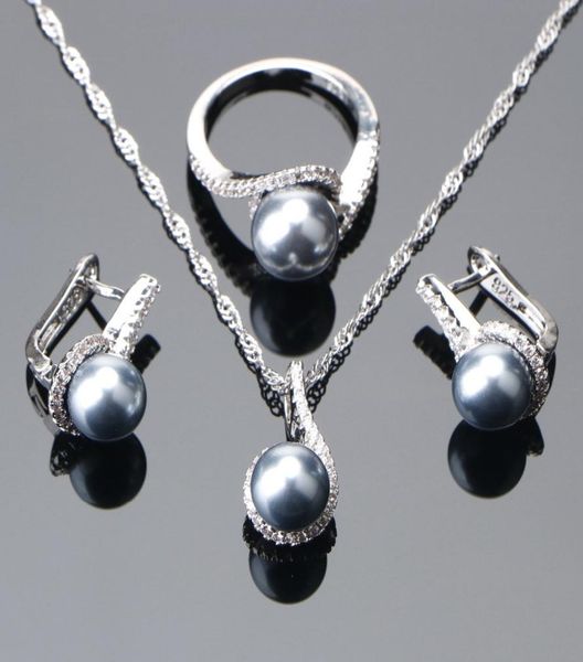 

925 sterling silver bridal pearl jewelry sets earrings for women wedding jewelry zircon stone pearl ring pendant necklaces set f122189708