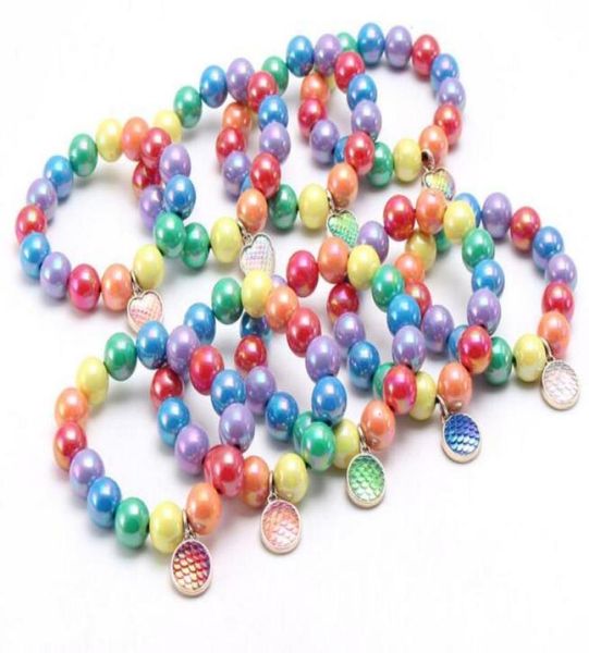 

ins 12 styles kids jewelry bracelet colorful beads mermaid heart circle charms bracelet cute design princess bracelet for girl jew2562994, Red;brown