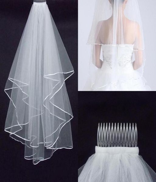

two layers wedding veils with comb white ivory with satin edge for wedding accessories bridal veils2286925, Black