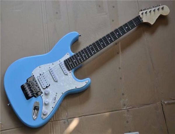 

tremolo bridge blue electric guitar with scallopend fingerboardwhite pearl pickguardchrome hardwaressh pickupscan be customize2340875