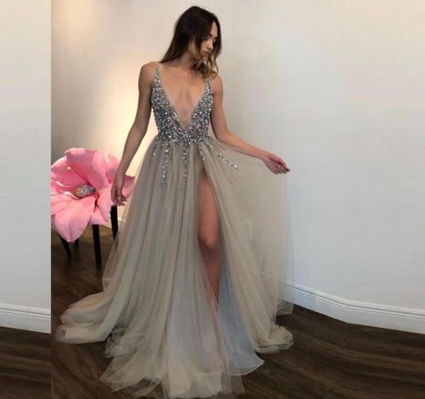 

muslim prom dresses 2018 aline deep vneck slit beaded formal islamic dubai kaftan saudi arabic long evening gown2518552, Black