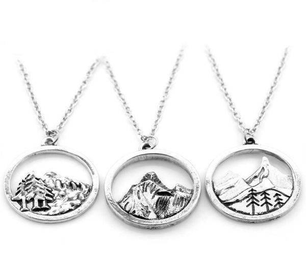 

lovely round pendant pine tree charm under the mountain necklace camping jewelry outdoor jewelry gifts ps07053479621, Silver