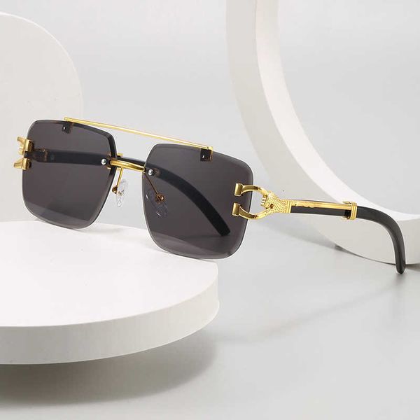 

fashion carti sunglasses new leopard head double beam cut edge sunglasses for men's trendy women frameless glasses with logo box, White;black