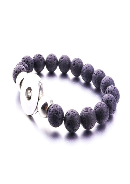 

10mm black lava stone turquoise bead snap button bracelet aromatherapy essential oil diffuser bracelet for women snap button jewel4729595, Golden;silver