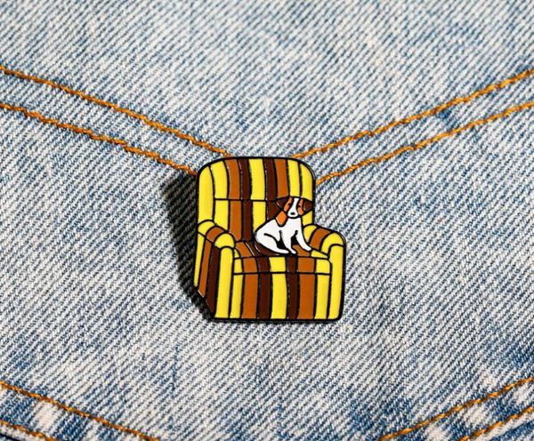 

cute dog on the couch brooch pins cartoon creative metal enamel brooches for boys gift jewelry clothes badges denim shirt lapel pi7585055, Gray