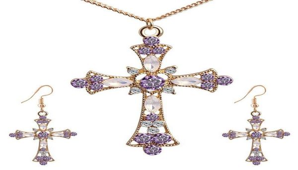 

pendant necklaces necklace earrings set gothic cross hip hop pink zircon jewelry ladies giftspendant3114504, Silver