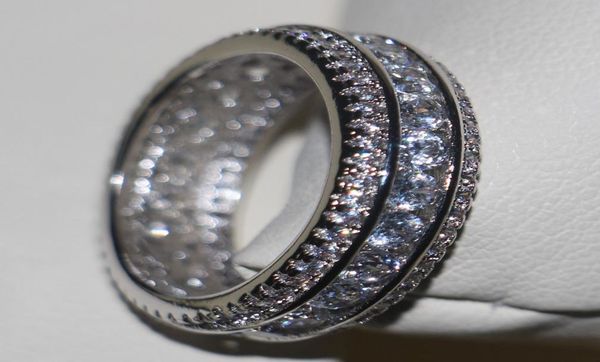 

whole professional luxury jewelry 10kt white gold filled white sapphire cz diamond round cut pave setting party wedding band r7311588, Slivery;golden