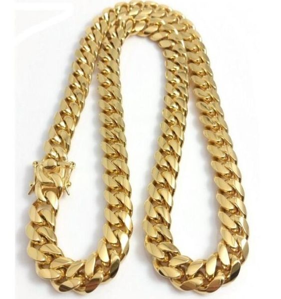 

men 18k yellow gold stainless steel 12mm 24quot miami cuban curb link chain7067330, Silver