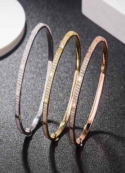 

fashion stainless steel open cuff bracelet for women men two row cz stone bangles in silvergoldrose gold color us size 16197780430, Black