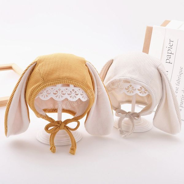 

winter autumn new cute long bunny ear baby hat solid color soft cotton newborn hats bonnet ear warm protection cap pgraphy, Yellow