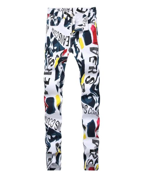 

new style men039s brand jeans cotton white letter printed designer hip hop jeans men denim pants fashion elastic j5119313, Blue