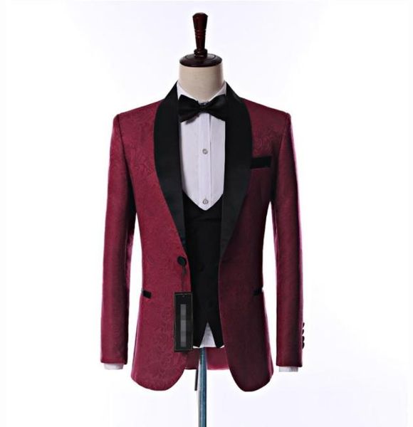 

side vent one button burgundy paisley wedding groom tuxedos shawl lapel groomsmen men suits prom blazer jacketpantsvesttie no7389580, Black;gray